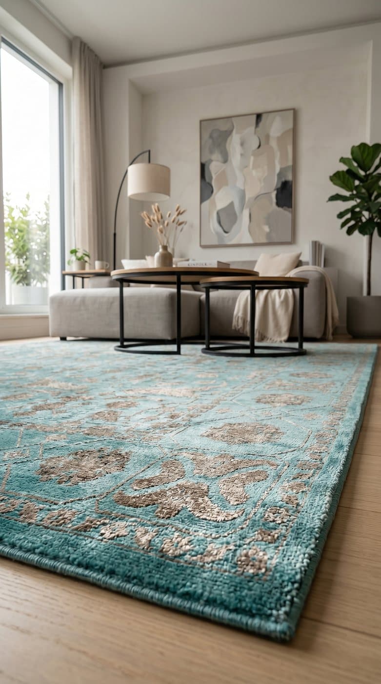 Atelier AE005 — Kreasyon Halı Atelier koleksiyonu — yeşil dikdörtgen halı
