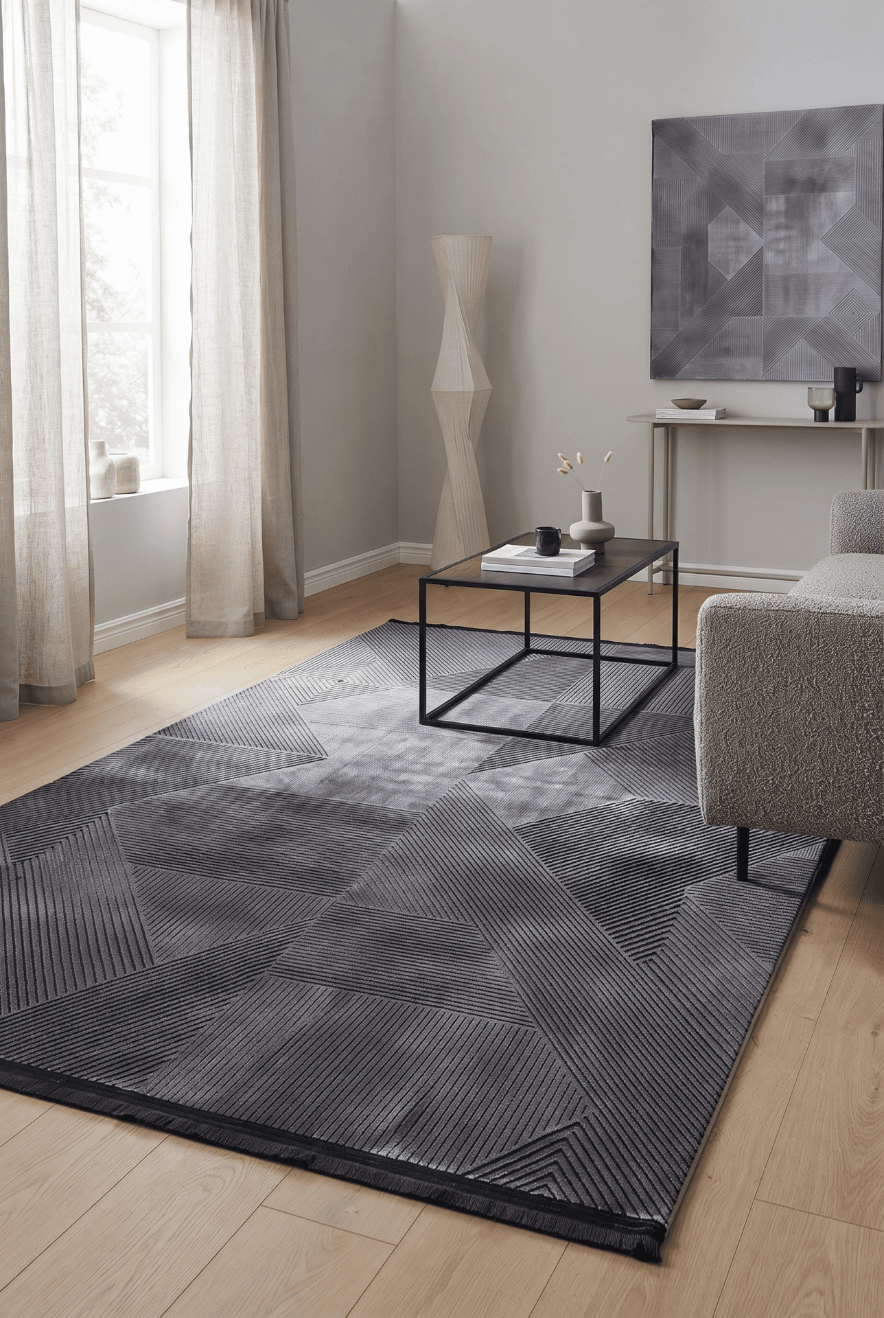 Line 7613A Siyah Antrasit — Pastel Halı Line koleksiyonu — dikdörtgen halı