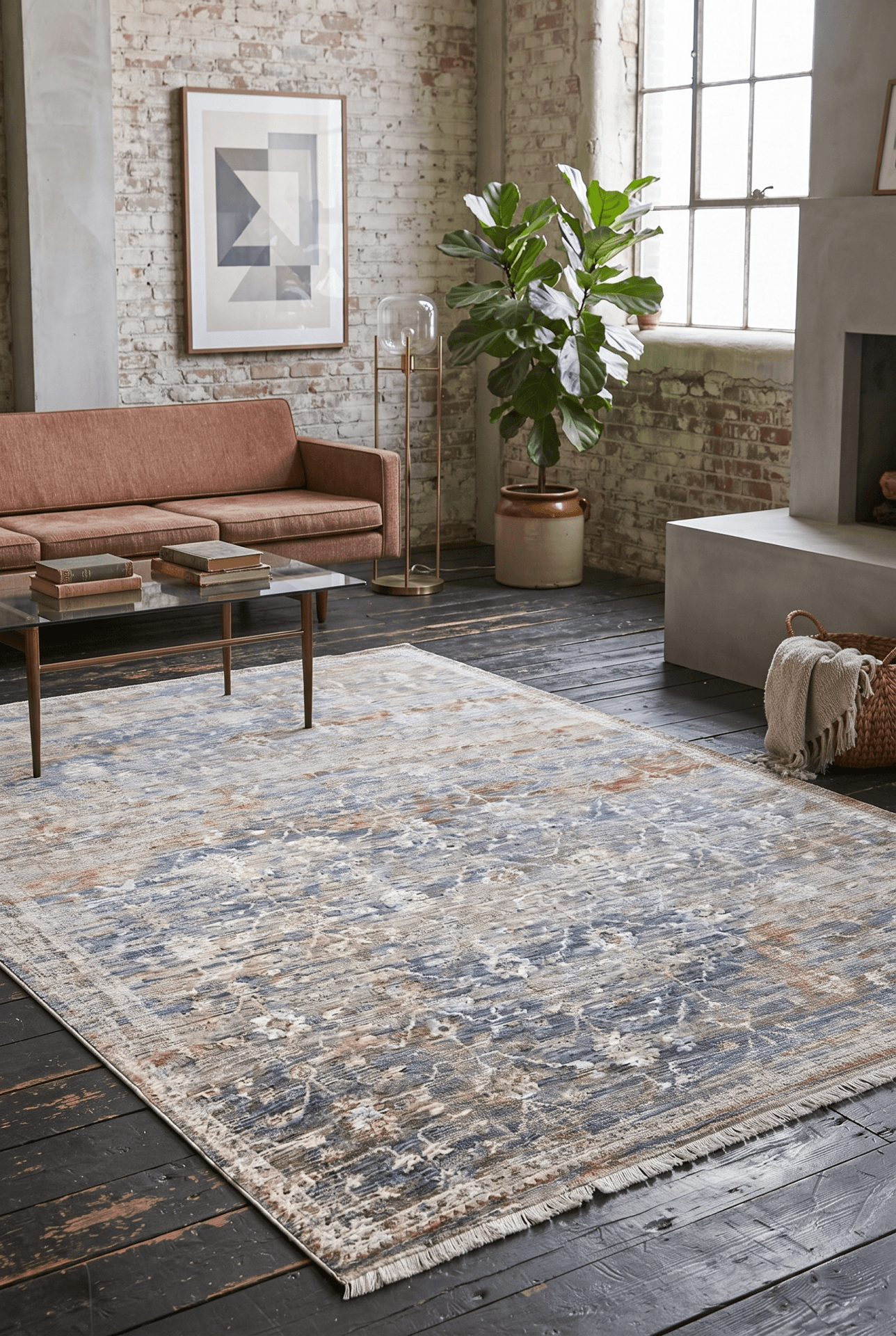 Petra A879B — Pastel Halı Petra koleksiyonu — mavi kahve dikdörtgen halı