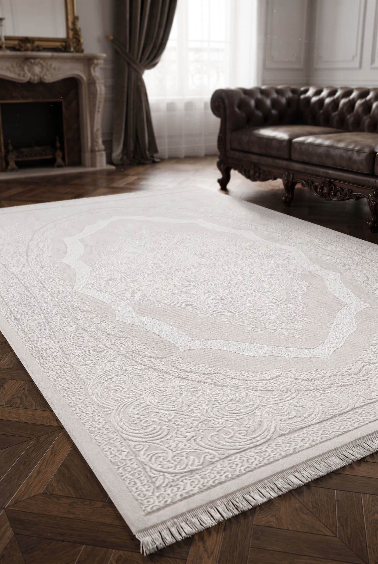 Zena 379A — Pastel Halı Zena koleksiyonu — beyaz dikdörtgen halı