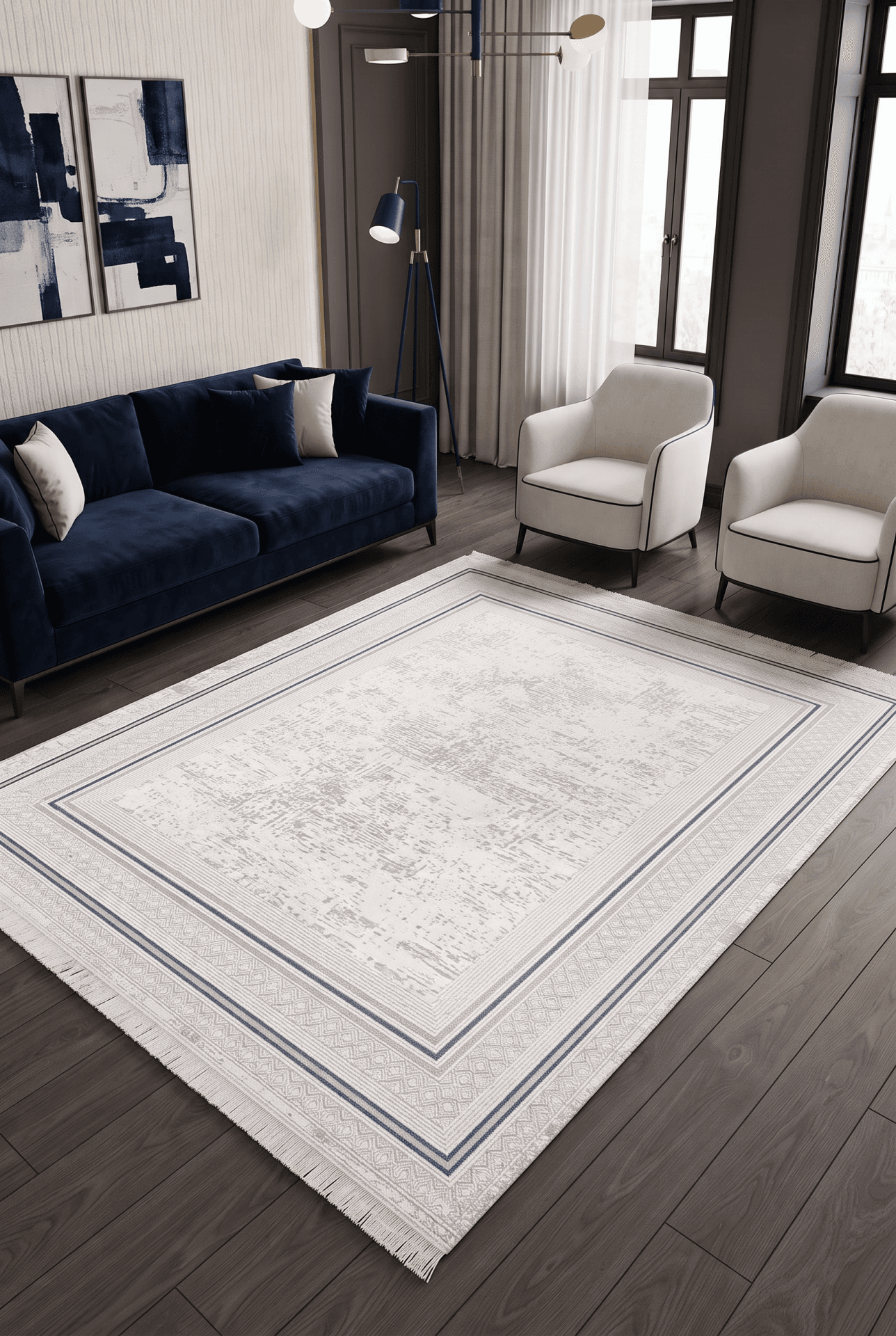 Zena 404A Navy — Pastel Halı Zena koleksiyonu — dikdörtgen halı