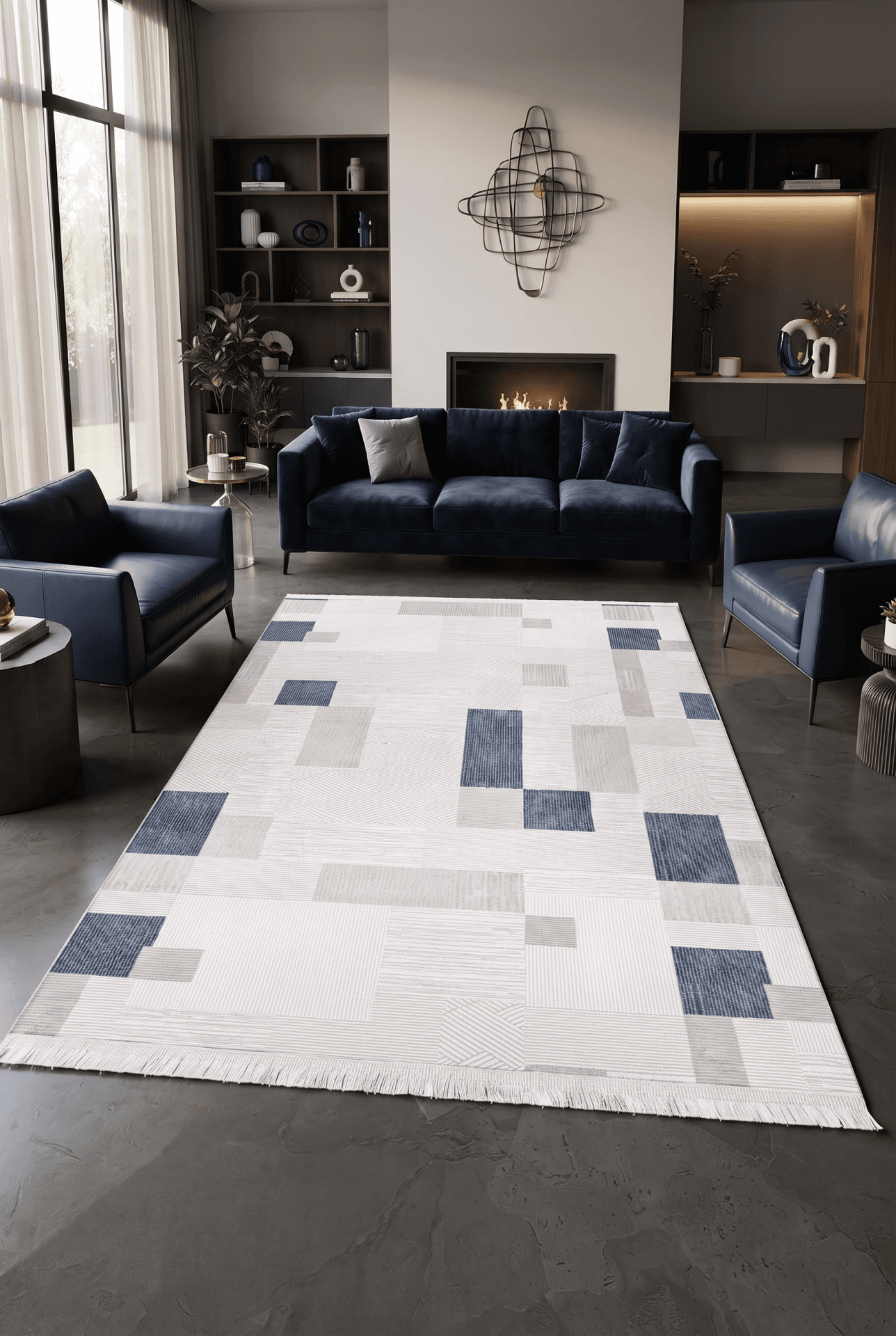 Zena 474A — Pastel Halı Zena koleksiyonu — lacivert dikdörtgen halı